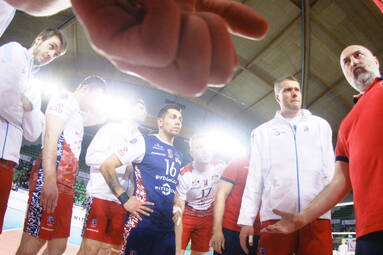 Trener Mihailovic, Yudin, Sacharewicz i Czunkiewicz po meczu w Bydgoszczy